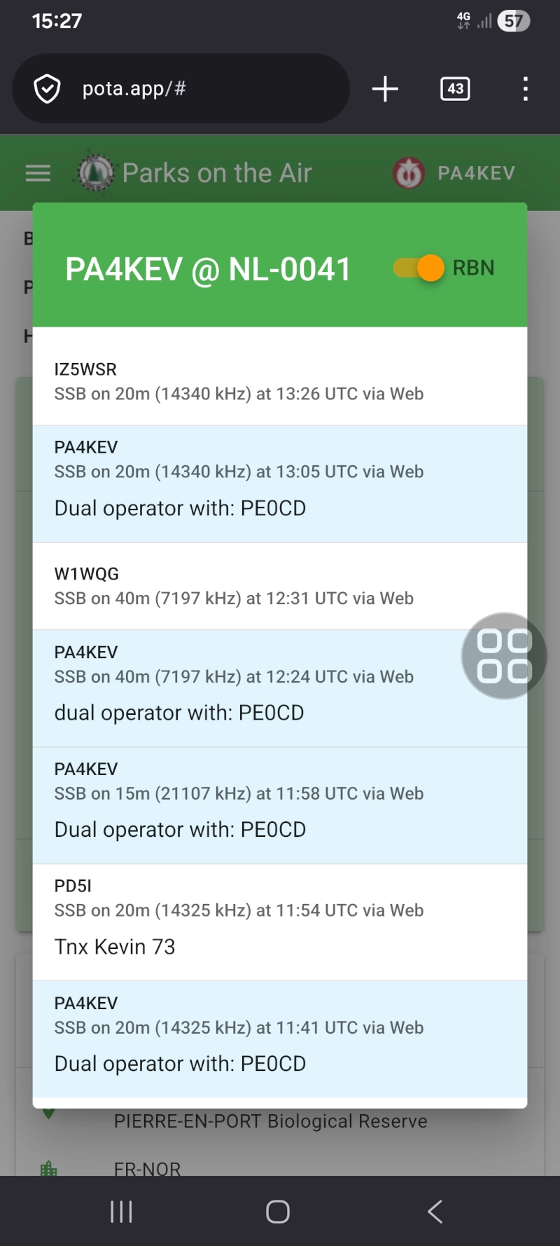 POTA app spotting screenshot