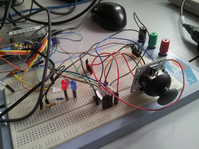 Breadboard with components front view